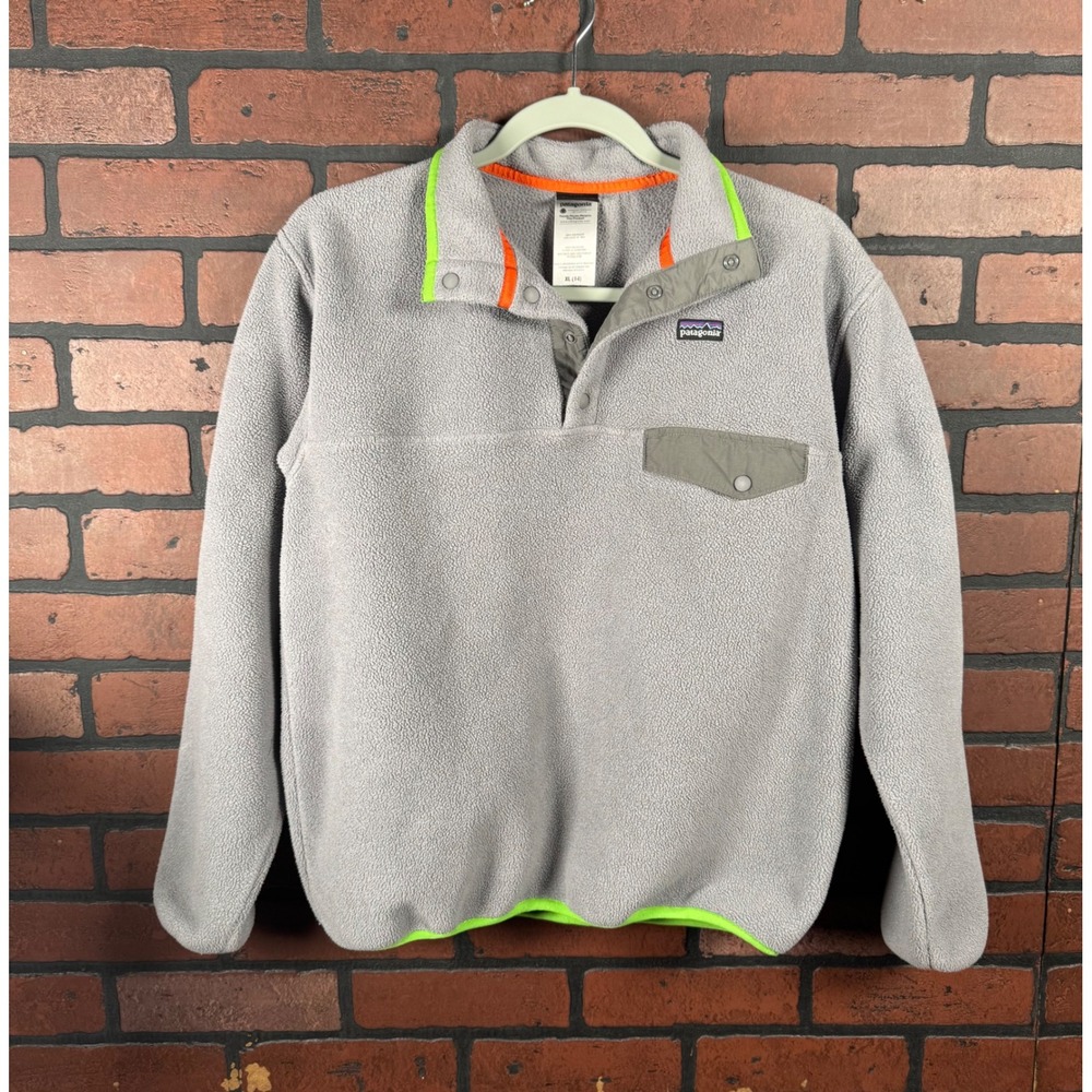 Patagonia Synchilla Snap‎ T Pullover Sweater Youth Boys Sz XL 14 Gray Outdoor